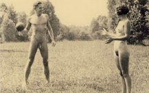 Unknown photographer, Naked couple playing outdoor with the ball
